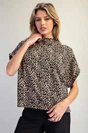 Varali Leopard Print Mock Neck Dolman Sleeve Top