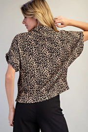 Varali Leopard Print Mock Neck Dolman Sleeve Top