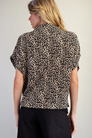 Varali Leopard Print Mock Neck Dolman Sleeve Top