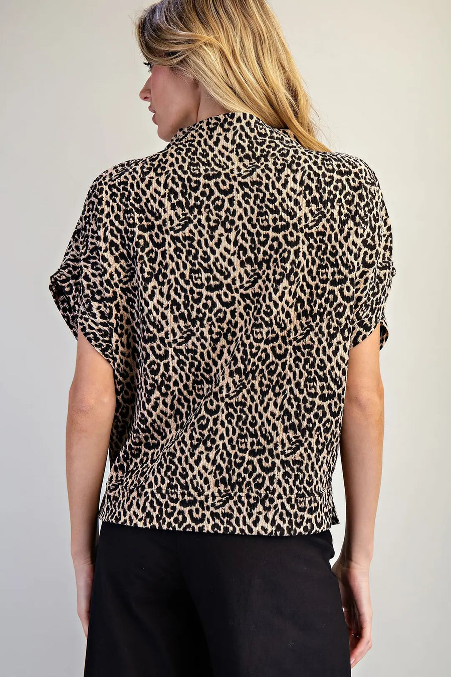 Varali Leopard Print Mock Neck Dolman Sleeve Top