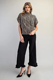 Varali Leopard Print Mock Neck Dolman Sleeve Top