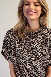 Varali Leopard Print Mock Neck Dolman Sleeve Top