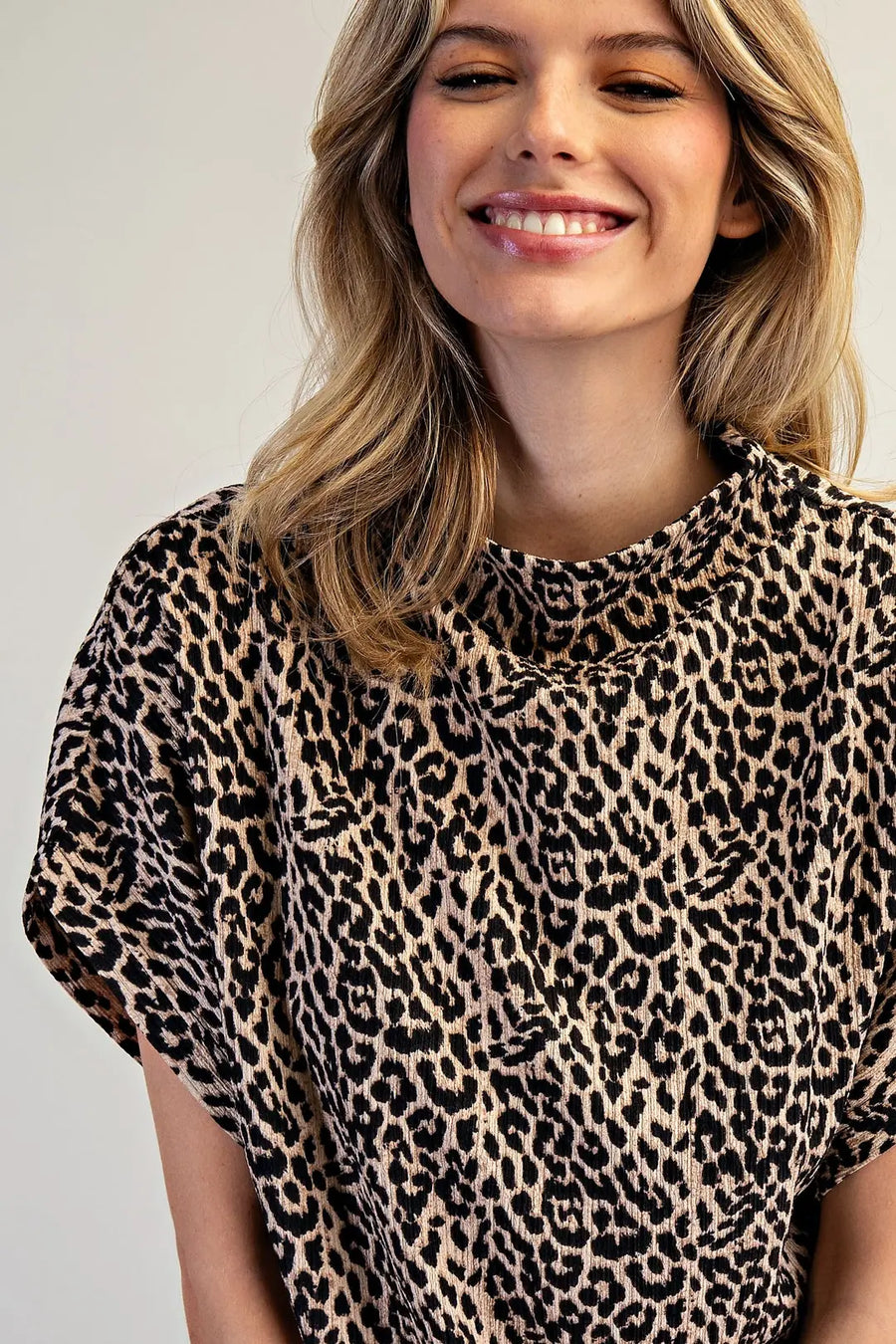 Varali Leopard Print Mock Neck Dolman Sleeve Top