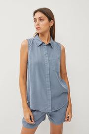 Maude Sleeveless Tencel Button Down Collared Top