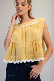 Camilla Soft Washed Contrast Scalloped Detail Hem Blouse