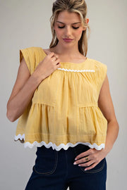 Camilla Soft Washed Contrast Scalloped Detail Hem Blouse