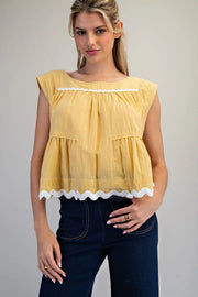 Camilla Soft Washed Contrast Scalloped Detail Hem Blouse