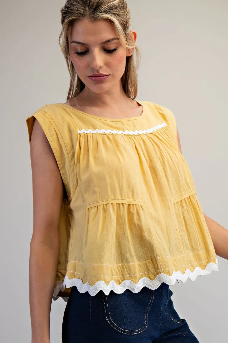 Camilla Soft Washed Contrast Scalloped Detail Hem Blouse