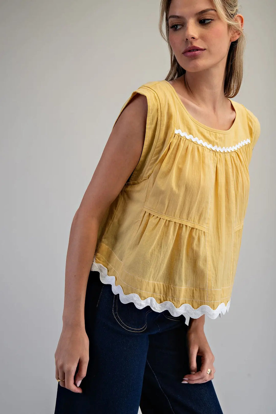 Camilla Soft Washed Contrast Scalloped Detail Hem Blouse