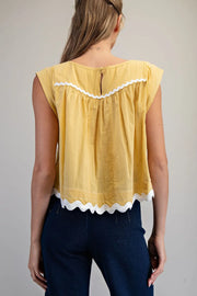 Camilla Soft Washed Contrast Scalloped Detail Hem Blouse