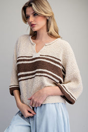 Julian Bold Center Striped Notched Neck Crop Sweater