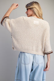 Julian Bold Center Striped Notched Neck Crop Sweater