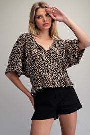 Aden Leopard Print V-Neck Pleated Top