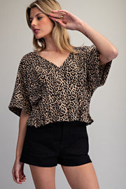 Aden Leopard Print V-Neck Pleated Top