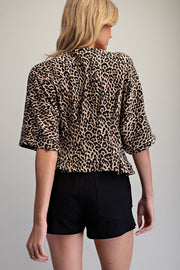 Aden Leopard Print V-Neck Pleated Top
