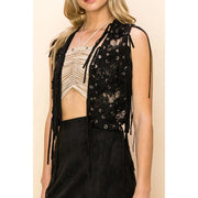 Saloon Lace & Eyelet Fringe Mini Vest