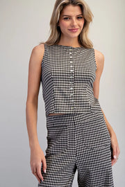 Gia Button Down Gingham Sleeveless Top