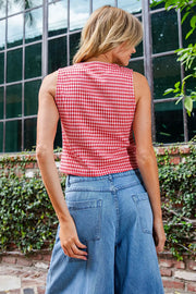 Gia Button Down Gingham Sleeveless Top
