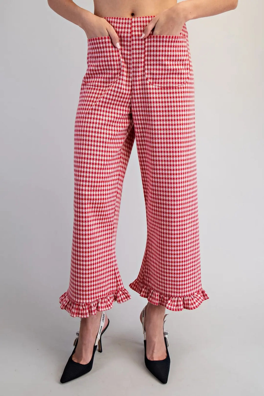 Gia Gingham Printed Ruffle Hem Pants