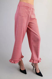 Gia Gingham Printed Ruffle Hem Pants
