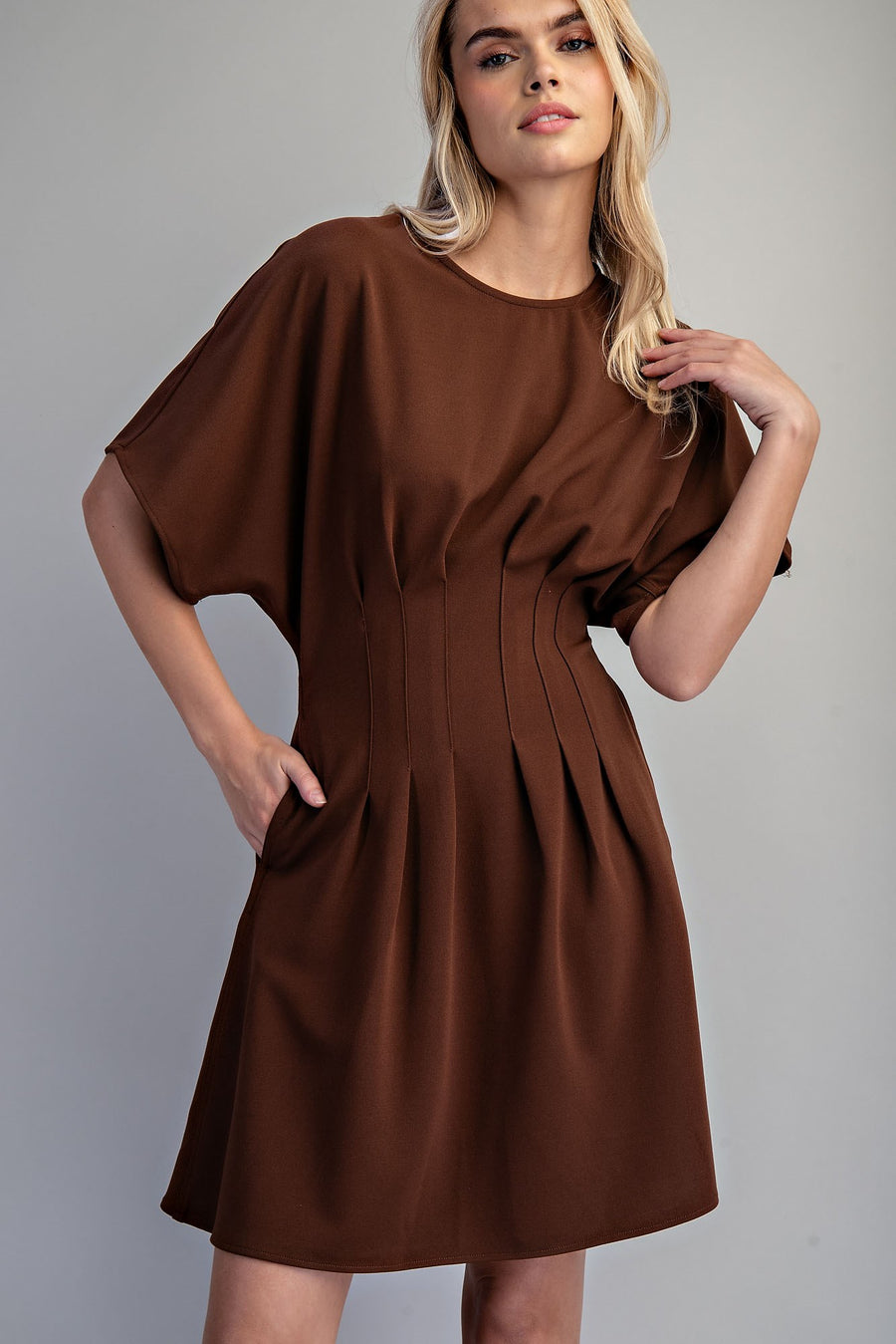 Gizelle Solid Pleated Waist Mini Dress