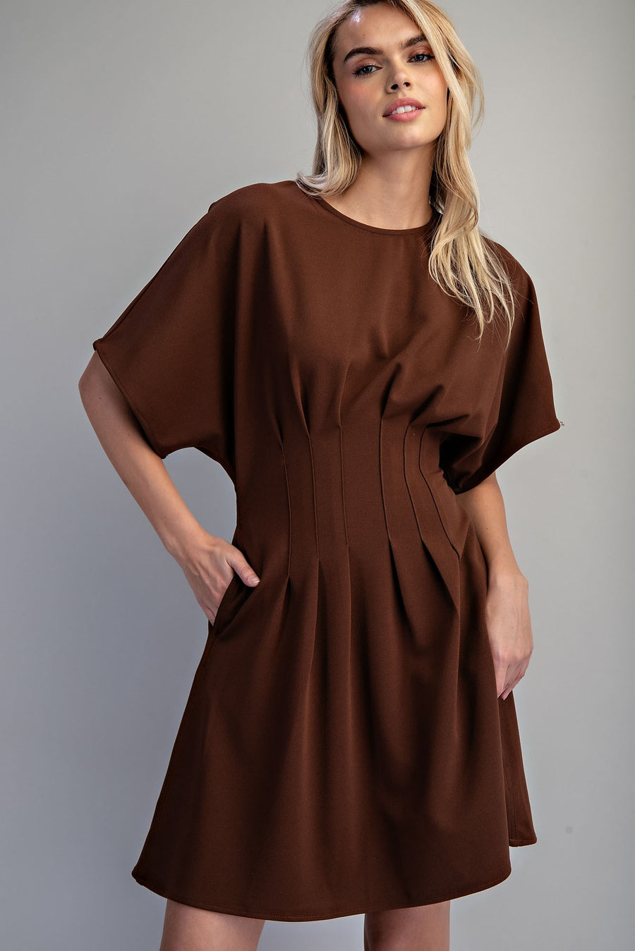 Gizelle Solid Pleated Waist Mini Dress