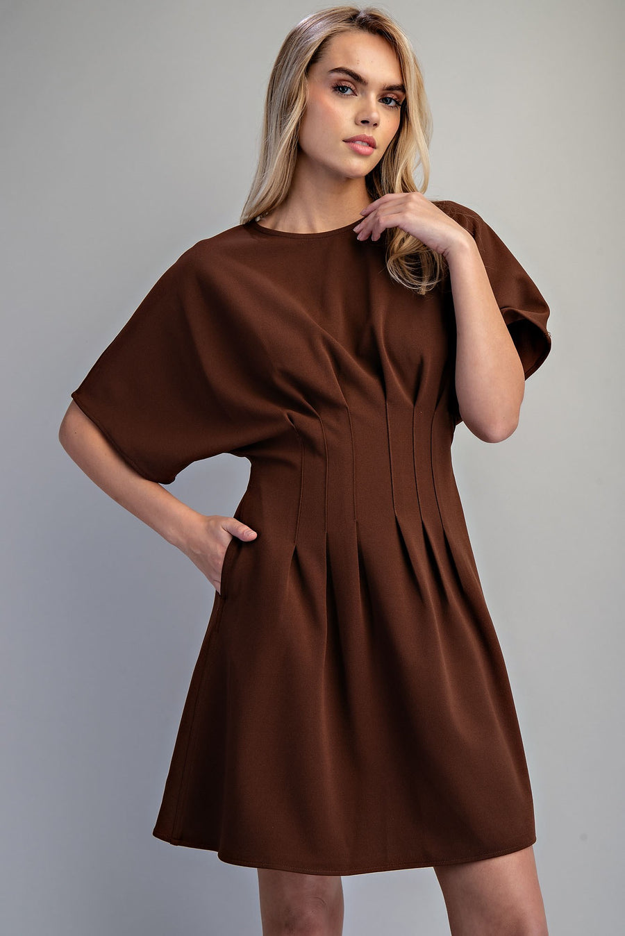 Gizelle Solid Pleated Waist Mini Dress