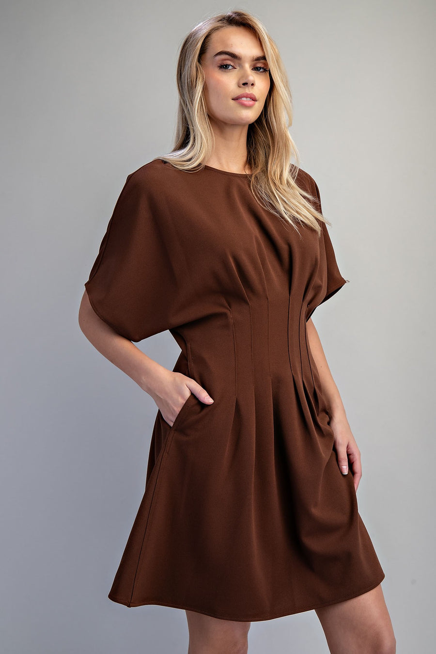 Gizelle Solid Pleated Waist Mini Dress