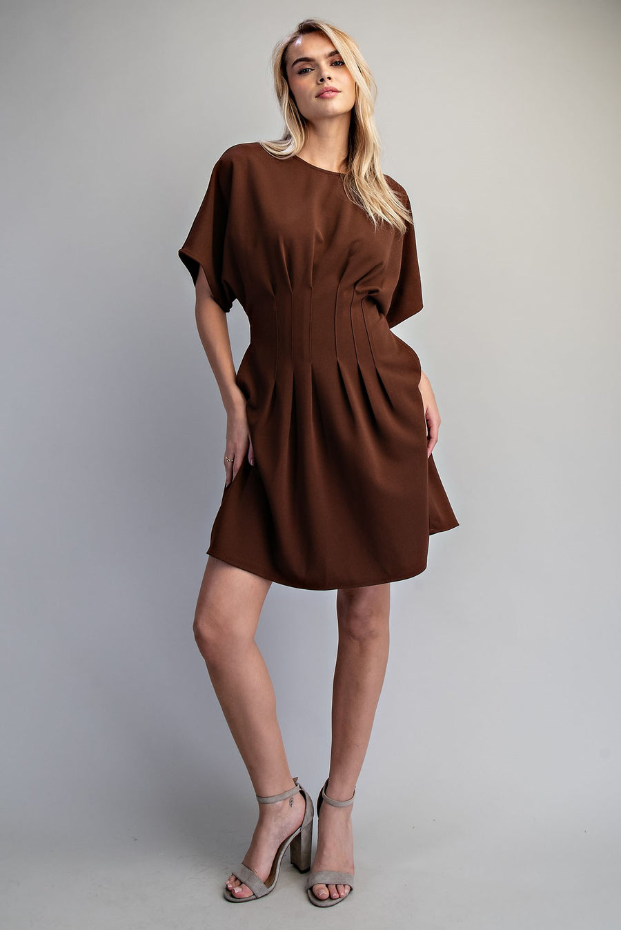 Gizelle Solid Pleated Waist Mini Dress