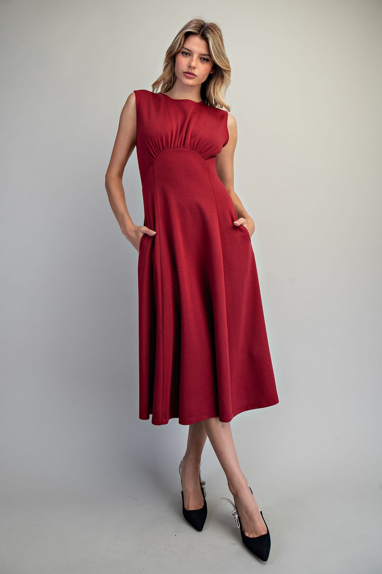 Moulin Rouge Solid Pleated Midi Dress