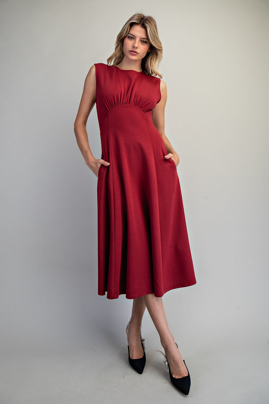Moulin Rouge Solid Pleated Midi Dress