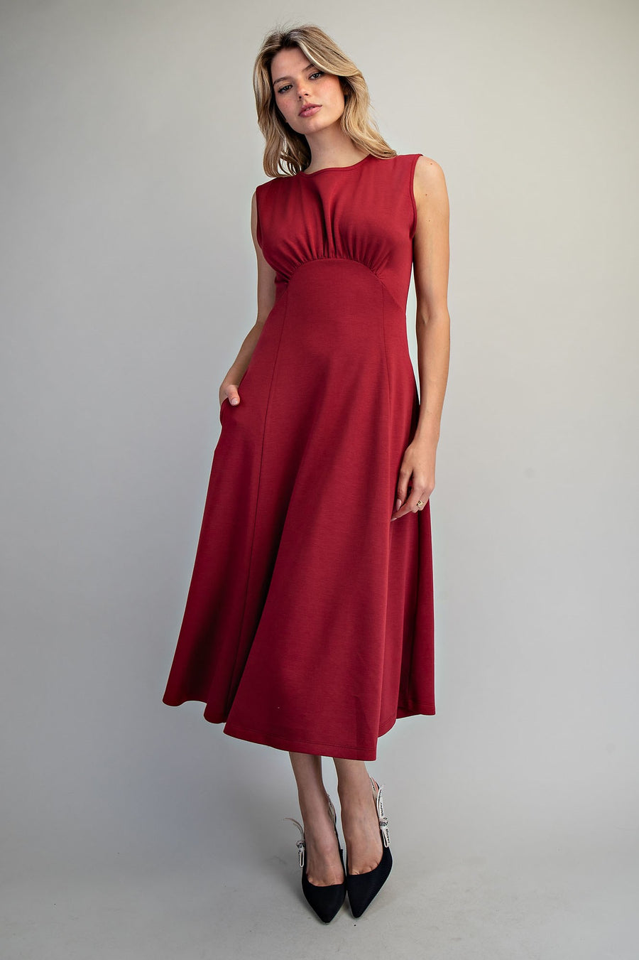 Moulin Rouge Solid Pleated Midi Dress
