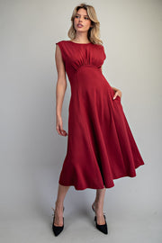 Moulin Rouge Solid Pleated Midi Dress