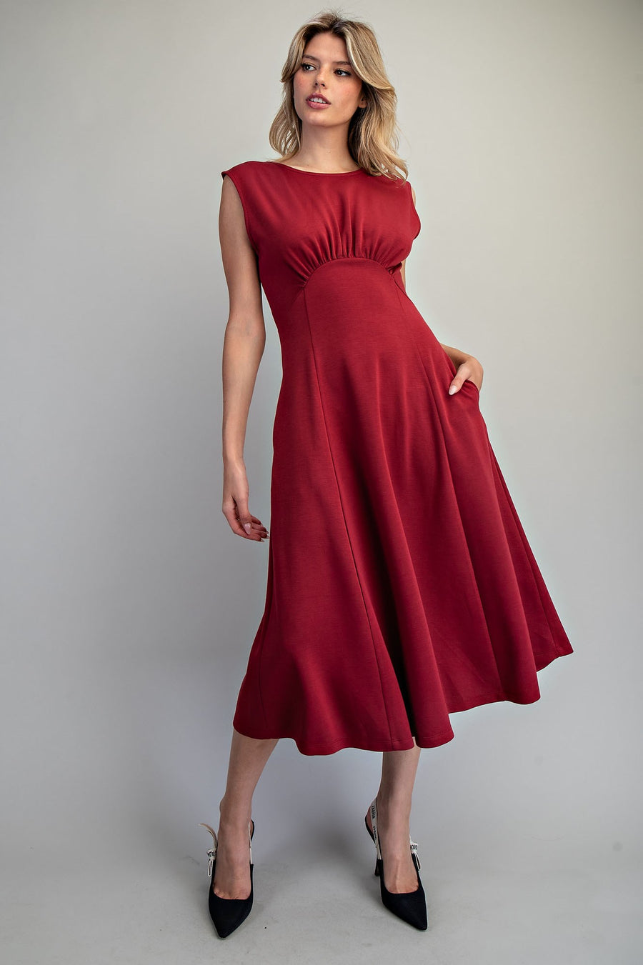 Moulin Rouge Solid Pleated Midi Dress