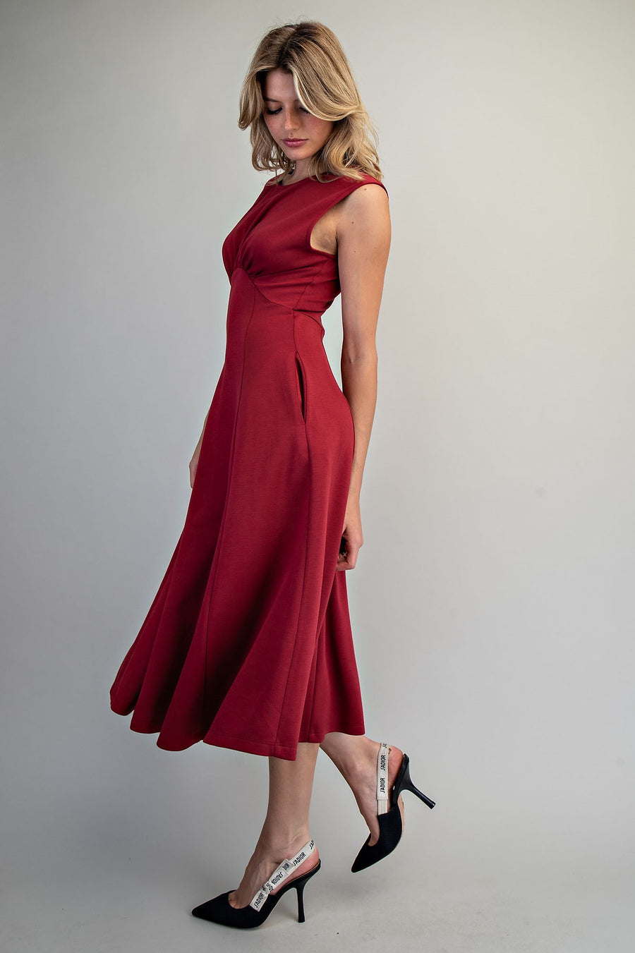 Moulin Rouge Solid Pleated Midi Dress