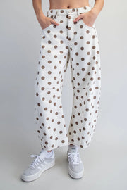 Polka Dots Mineral Washed Barrel Leg Crop Jeans