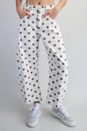 Polka Dots Mineral Washed Barrel Leg Crop Jeans