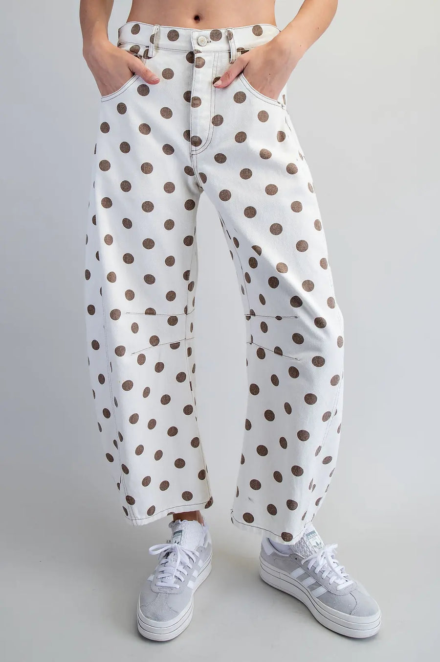 Polka Dots Mineral Washed Barrel Leg Crop Jeans