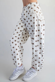 Polka Dots Mineral Washed Barrel Leg Crop Jeans