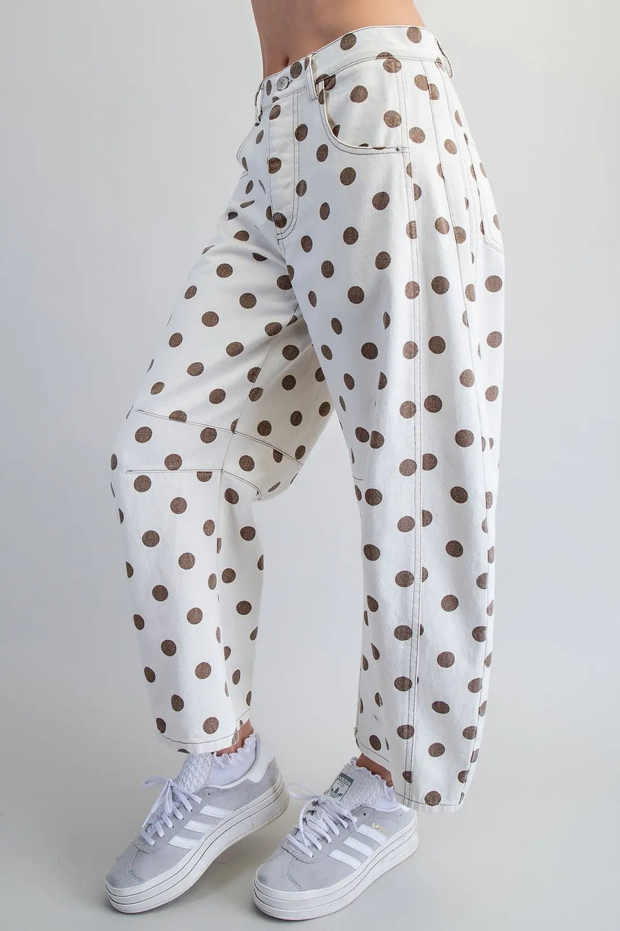 Polka Dots Mineral Washed Barrel Leg Crop Jeans