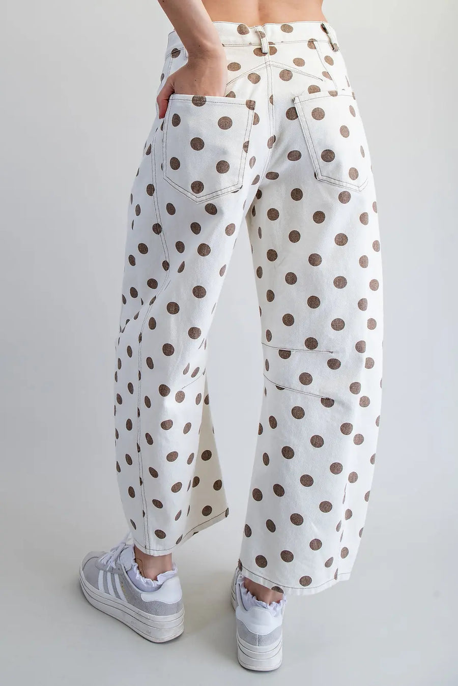 Polka Dots Mineral Washed Barrel Leg Crop Jeans