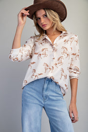Quarter Horse Button Down Print Blouse