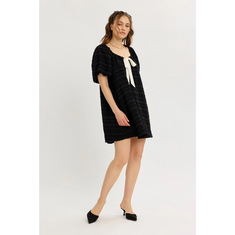Bellamarie Textured Dress Bow-Tie Front Mini Dress