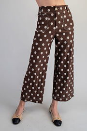Jernie Polka Dot Cropped Wide Leg Pants