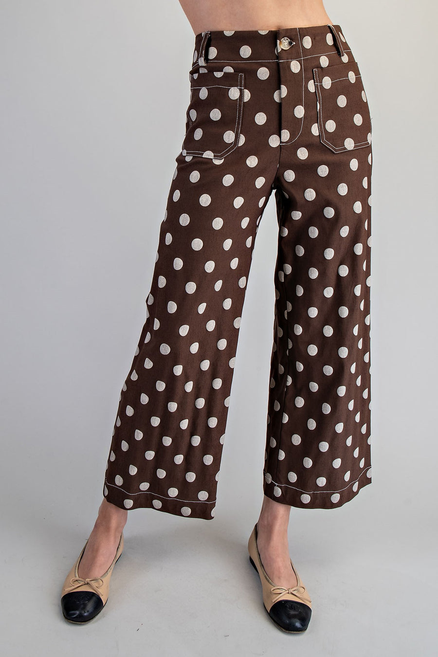 Jernie Polka Dot Cropped Wide Leg Pants