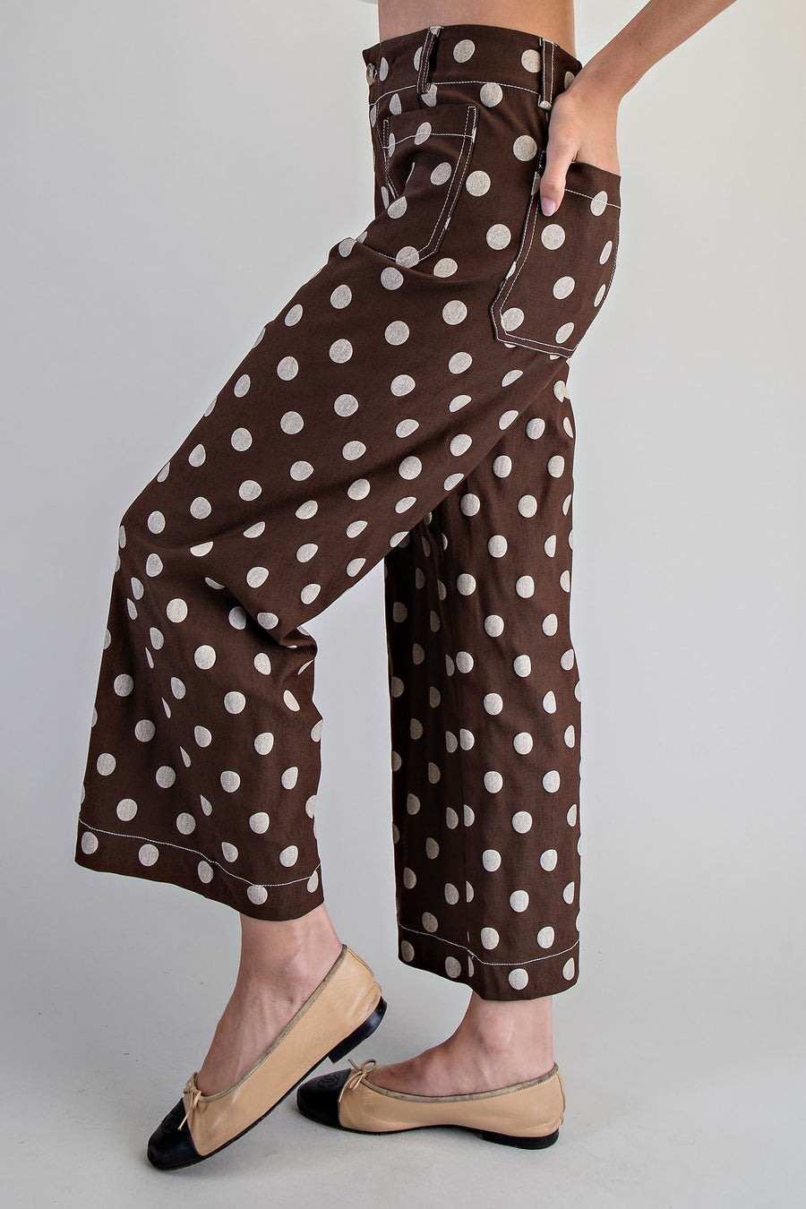 Jernie Polka Dot Cropped Wide Leg Pants