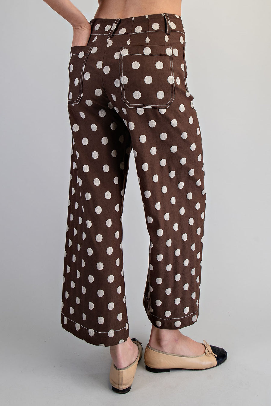 Jernie Polka Dot Cropped Wide Leg Pants