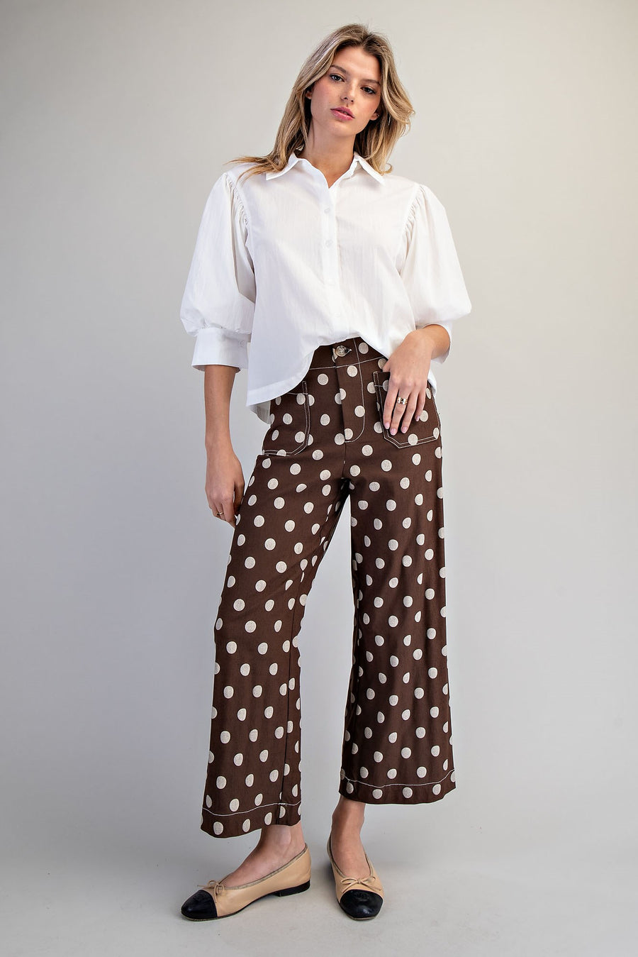 Jernie Polka Dot Cropped Wide Leg Pants