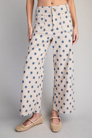 Jernie Polka Dot Cropped Wide Leg Pants