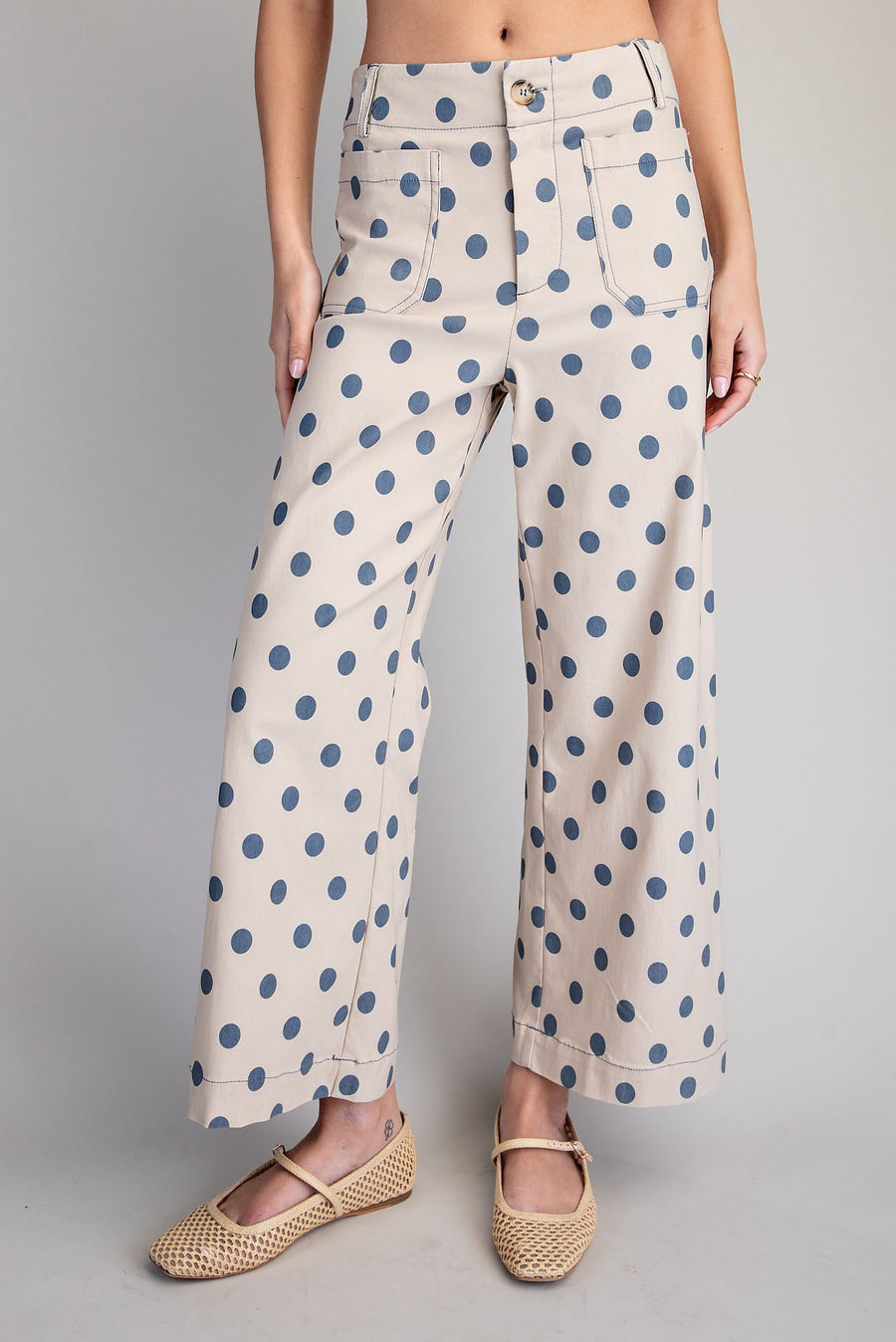 Jernie Polka Dot Cropped Wide Leg Pants